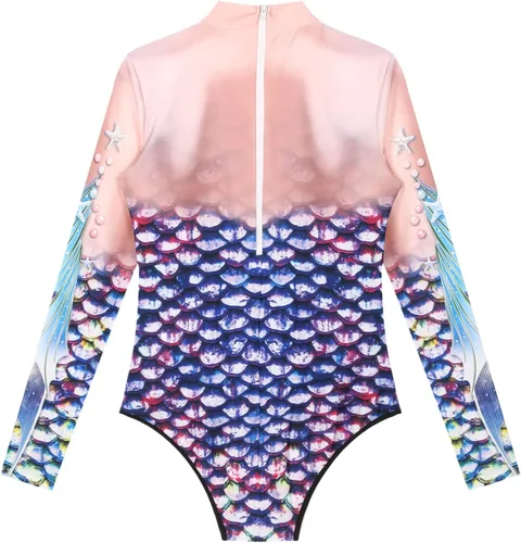 Vista 6 de Traje de baño de una pieza con estampado 3D de escamas de pez de sirena para mujer con cremallera en la espalda