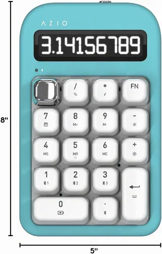Vista 2 de AZIO IZO - Calculadora mecánica inalámbrica y teclado numérico (menta/plateado), Bluetooth 5.0 y USB, interruptor mecánico Gateron-rojo, 9 modos