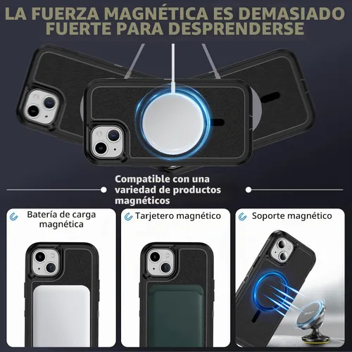 Vista 3 de Funda magnética para iPhone 13/iPhone 14 [compatible con Magsafe] [protector de pantalla de vidrio] [protección de grado militar de doble capa]