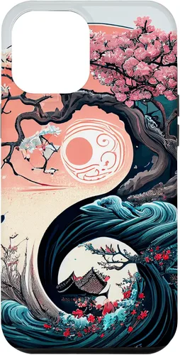 Vista 25 de Funda para iPhone 11 Pro Max Yin Yang Cherry Blossom Bonsái y Great Wave