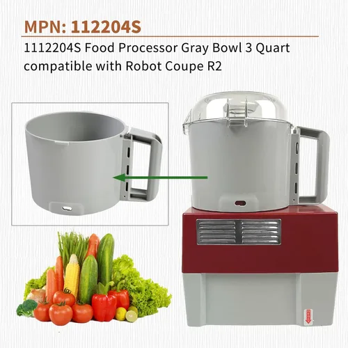 Vista 2 de 112204S - Procesador de alimentos gris Bowl de 3 cuartos de galón compatible con Robot Coupe R2 3L Gb,R2 DICE, R2 Dice, R2B, R2N