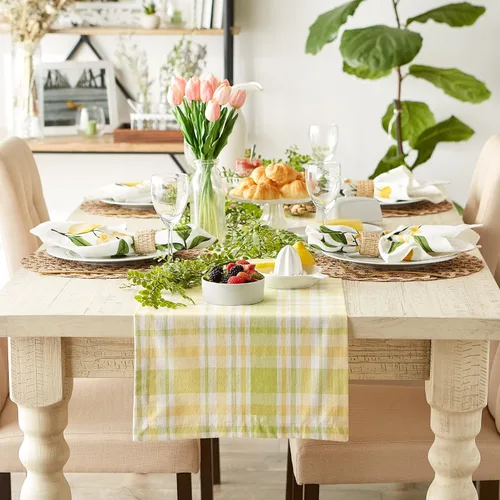 Vista 5 de DII Lemon Bliss - Colección de mesa de algodón a cuadros, camino de mesa, 14 x 72 pulgadas