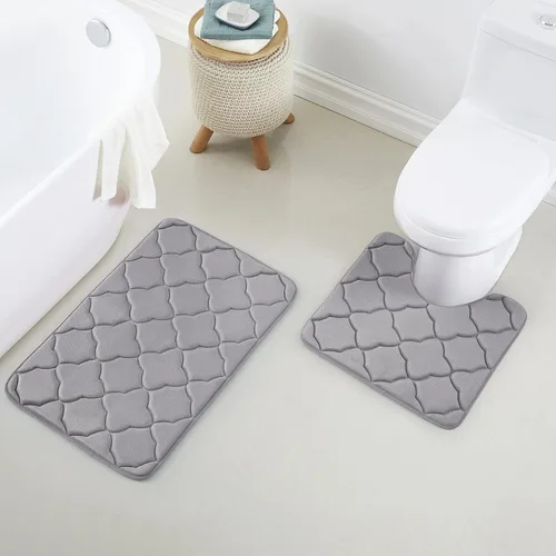 Vista 12 de Juego de 2 alfombras de baño de espuma viscoelástica, extra suaves, absorbentes, de secado rápido, con alfombra de inodoro en forma de U, lavables a