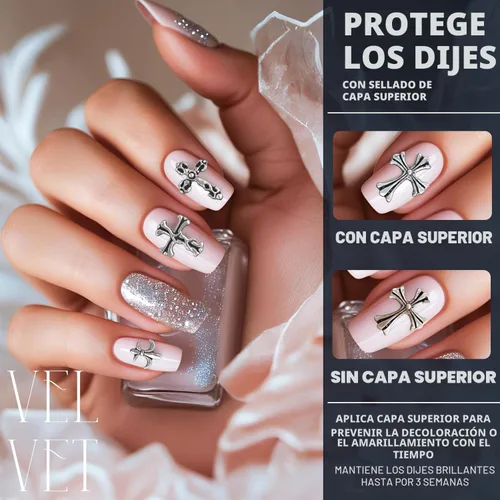 Vista 5 de 120 dijes de uñas con cruz plateada, acrílico 3D, para prensado y gel 120 dijes de cruz plateada para uñas