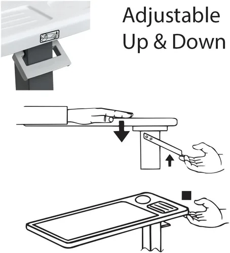 Vista 4 de Carex, mesa auxiliar para cama, mesa rodante con altura ajustable, plana, para comer, trabajar, leer o usar la computadora