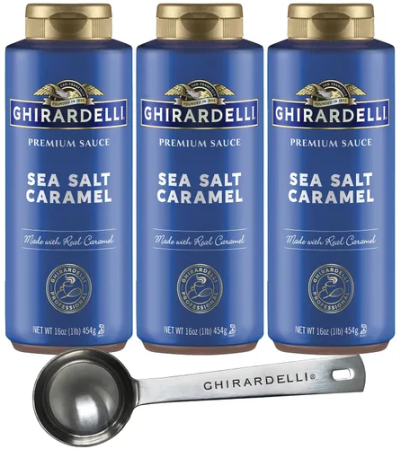 Vista 10 de Ghirardelli 1 - Salsas de caramelo y 2 - salsa de caramelo con sal marina, botellas de presión de 16 oz con cuchara barista estampada