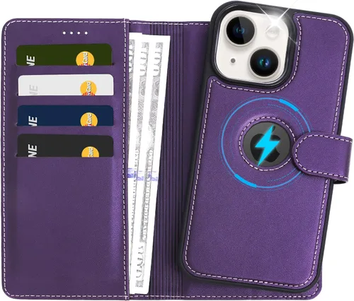 Vista 16 de Funda de piel sintética 2 en 1 para iPhone 13 PRO MAX, funda de piel sintética desmontable con soporte para tarjetas, funda extraíble con bloqueo