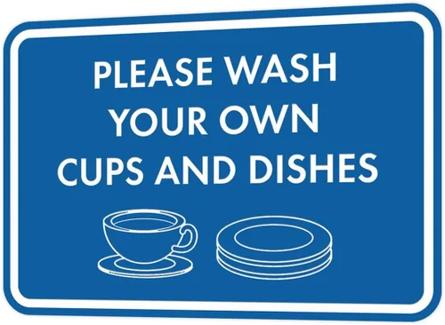Vista 75 de Letrero clásico enmarcado con texto en inglés «Please Wash Your Own Cups and Dishes» (negro)