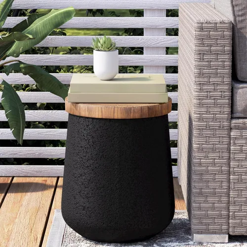 Vista 8 de COSIEST Mesa auxiliar para exteriores, mesa auxiliar de tambor, parte superior de madera sintética, base negra con tronco de árbol pintada a mano