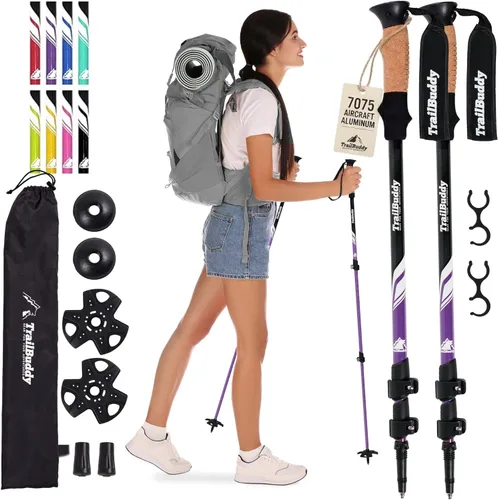 Vista 14 de TrailBuddy Trekking Poles – Lightweight 7075 Aluminum Hiking Poles for Women, Men & Seniors – Collapsible Walking Sticks for Travel, Trails & Balance
