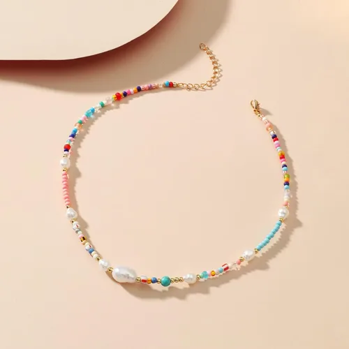 Vista 5 de FUTIMELY Gargantilla de cuentas verdes bohemias para mujeres y niñas, collar de gargantilla de cuentas redondas cuadradas de cuentas verdes frescas