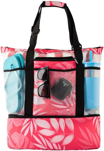 Vista 10 de L'OLGA Bolsa grande de malla con enfriador aislado desmontable, bolsa de fin de semana de playa