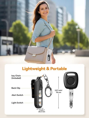 Vista 8 de TECKNET Alarma de seguridad personal de 135 dB con luz estroboscópica SOS para mujer, recargable e impermeable IPX4, luces de carrera con linterna