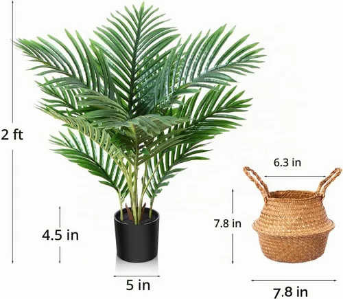 Vista 3 de LOMANTO Planta de palma falsa Majesty, plantas artificiales de 2 pies
