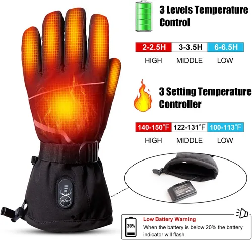 Vista 2 de SNOW DEER Guantes térmicos para hombres y mujeres, guantes eléctricos con batería recargable calentados de mano para motocicleta, ciclismo, caza