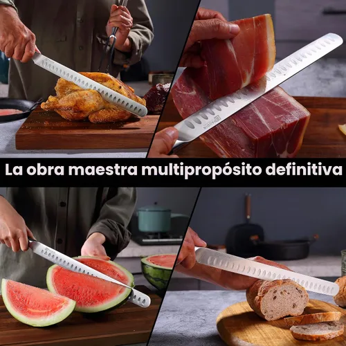 Vista 3 de PAUDIN Cuchillo de trinchar, cuchillo para brisket de 12 pulgadas, cuchillos de rebanar premium con hoja Granton para cortar brisket ahumado, carne
