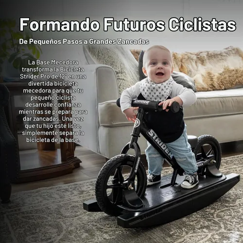 Vista 2 de Strider Bicicleta Pro de 12" (Perla Negra) + Base Mecedora - Ayuda a Enseñar al Bebé Cómo Montar una Bicicleta de Equilibrio - para Niños de 6 Meses