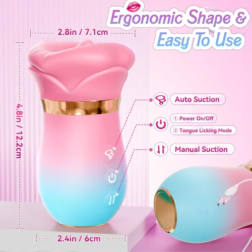 Vista 8 de Vibrador de juguete sexual para adultos para mujeres – Sovokn 5 en 1 vibrador de succión bucal rosa juguete sexual 10 lamiendo la lengua, 3 juguetes