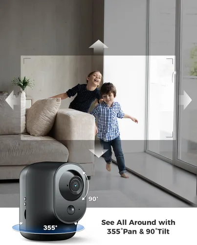 Vista 3 de COCOCAM Cámara de seguridad interior con vista panorámica/inclinación 2K con batería de 5200mAh, cámara WiFi, inalámbrica para monitor