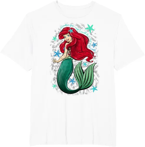 Vista 9 de Disney The Little Mermaid - Camiseta con notas musicales de Ariel, talla S Blanco