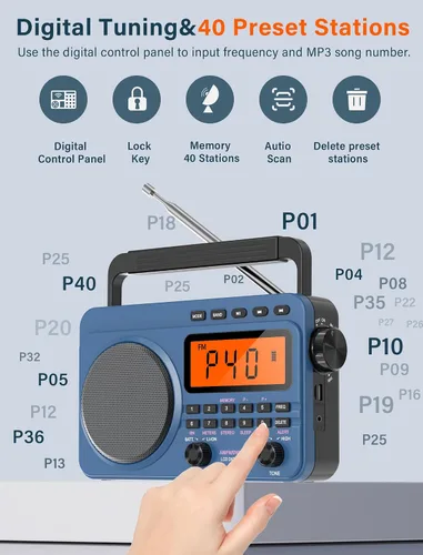 Vista 7 de Radio digital AM FM de onda corta con la mejor recepción, radio portátil recargable de 4000 mAh con alerta meteorológica NOAA, altavoz grande