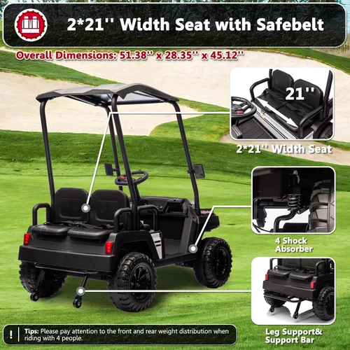 Vista 3 de Juguetes de paseo de 24 V para niños grandes, carrito de golf de 4 Negro
