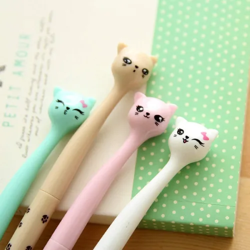 Vista 4 de Kawai - Bolígrafos de gel para gatos, a la moda, lindos y coloridos, divertidos, tinta de gel, bolígrafos de punta redonda para gatos coreanos