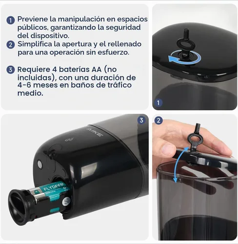 Vista 4 de AIKE Dispensador de jabón automático líquido, energía por 4* pilas AA para Negro