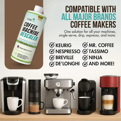 Vista 4 de Descalcificador de cafetera – 10 usos – Solución de descalcificación Keurig – Descalcificador universal para Keurig, Nespresso, Delonghi, Breville