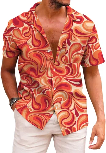 Vista 136 de KYKU - Camisa hawaiana funky para hombre, ropa tropical para vacaciones en Palm Beach