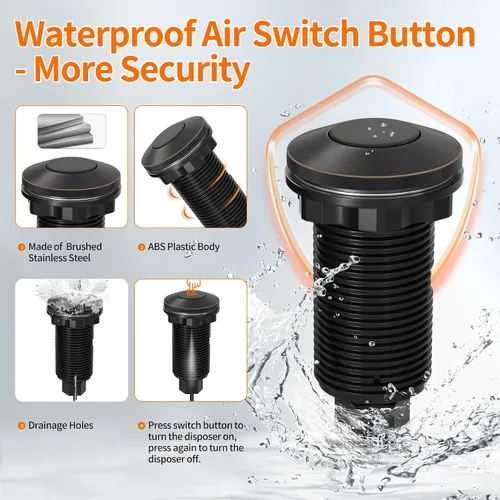 Vista 4 de Kit de interruptor de aire para eliminación de basura Joinfworld, kit de botón de eliminación de basura impermeable con interruptor de eliminación