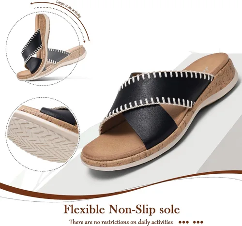 Vista 6 de Littleplum Sandalias para mujer, con soporte de arco, cómodas, planas, transpirables, ajustables, ortopédicas, para caminar, playa, viajes