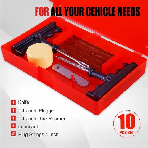 Vista 2 de AWELCRAFT Kit económico de reparación de neumáticos para fijar pinchazos y tapar planos, paquete de 10 piezas, ideal para automóviles, camiones