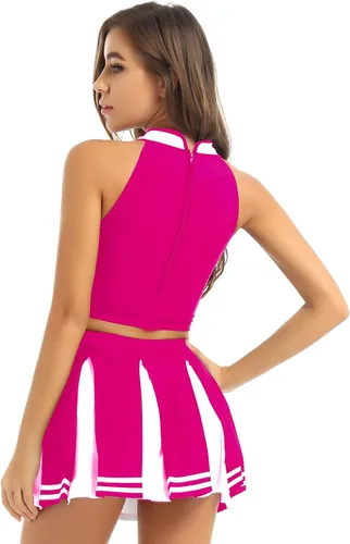 Vista 3 de iiniim Disfraz de líder de animadora para mujer, vestido elegante de animadora con minifalda plisada