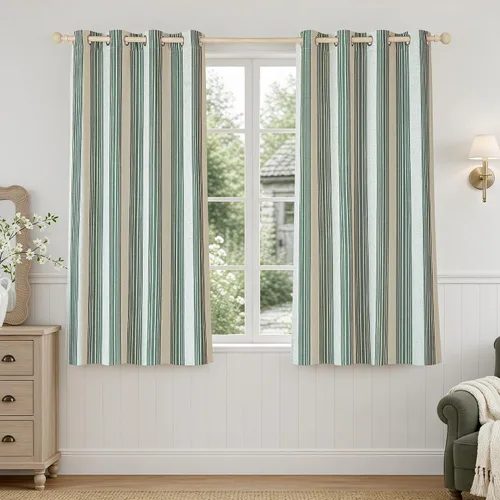 Vista 11 de DriftAway Chris Linen - Cortinas opacas con capa térmica y reductora de sonido, 63 pulgadas de largo para dormitorio, cortinas estampadas a rayas