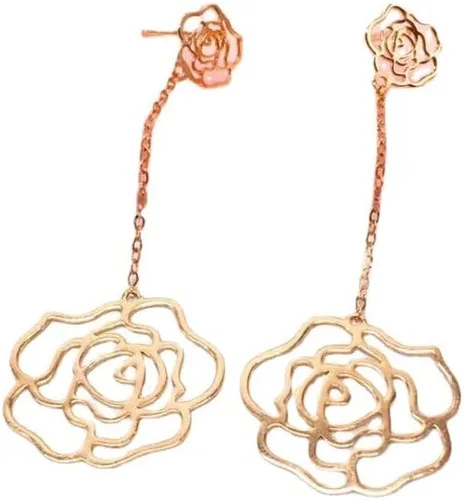 Vista 6 de SAGEKING 2024 New 585 Purple Gold Plated 14K Rose Gold Gift Fashion Flower Long Earrings For Women Light Luxury Wedding Jewelry For Girlfriend Gift