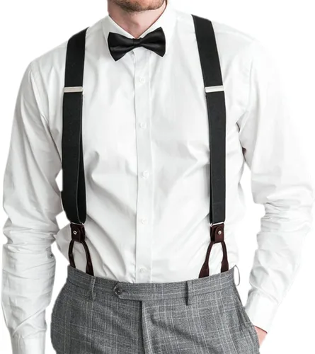 Vista 5 de AWAYTR Tirantes de botón marrón para hombre, tirantes elásticos ajustables en forma de Y