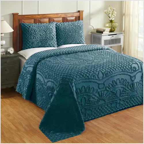 Vista 13 de Better Trends - Colchas de chenilla tamaño individual, gris carbón 100% algodón chenilla con diseño de medallón acolchado, cubierta de cama suave