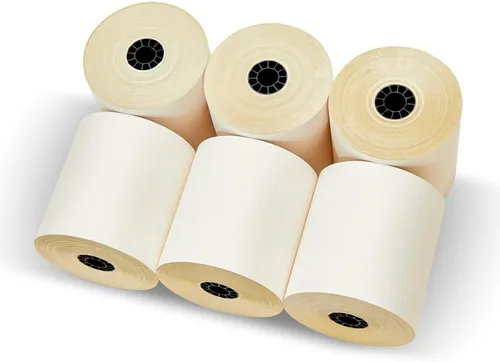 Vista 2 de ShopSmartOnline - Rollos autocopiativos de dos capas de 3 pulgadas x 95 pies, blanco/amarillo (50 rollos - 1 caja) rollos de papel para impresora