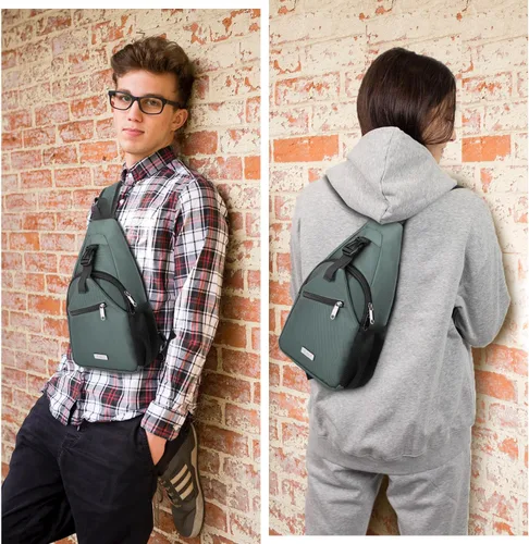 Vista 18 de AMJ Bolso bandolera para hombres y mujeres, mochila de hombro casual, mochila de pecho para senderismo y viajes
