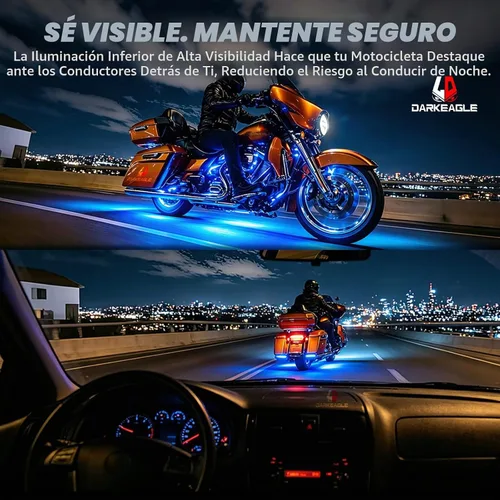 Vista 5 de 8 kits de luces LED RGB segmentadas para motocicleta con control remoto APP/RF, luces subterráneas multicolor con señal de giro de freno, tira