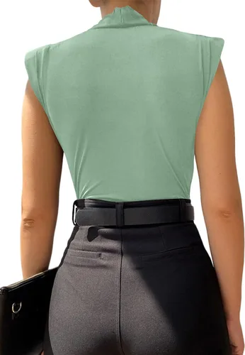 Vista 107 de LYANER Leotardo sin mangas fruncido con cuello en V para mujer