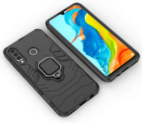 Vista 4 de Compatible con Huawei P30 Lite, soporte de anillo de metal a prueba de golpes (funciona con soporte magnético para automóvil), funda resistente