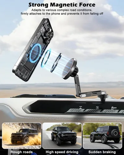 Vista 5 de CloudValley Ford Bronco 2021-2026 - Soporte magnético para teléfono con aleación de aluminio, ajustable en 360°, sin taladro, sin daños, fácil