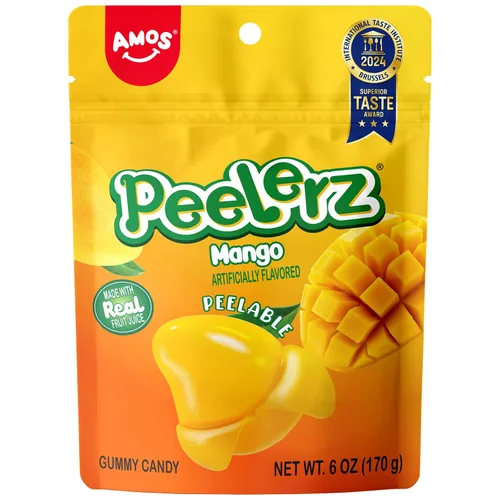 Vista 10 de AMOS Peelerz - Caramelo de goma pelable, mango/lichi/maracuyá/melocotón Paquete de 4 variedades, 3 oz cada uno, total 11.99 oz