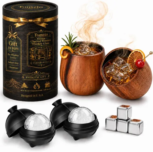 Vista 11 de Father's Day Ideas - Vaso de madera carbonizada real de bourbon de 11 onzas, taza de madera de acacia de alta calidad, aroma ahumado similar a