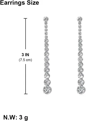 Vista 5 de Silver Long Crystal Line Teardrop Earrings Rhinestone Statement Chain Dangle Earrings for Women Bridal Wedding Party
