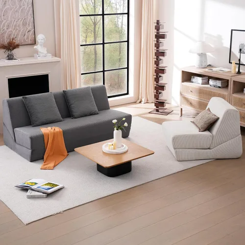 Vista 5 de Sofá cama plegable, silla convertible con almohadas, espuma viscoelástica de alto soporte y tela de pana suave, cómodo sofá cama de dos plazas