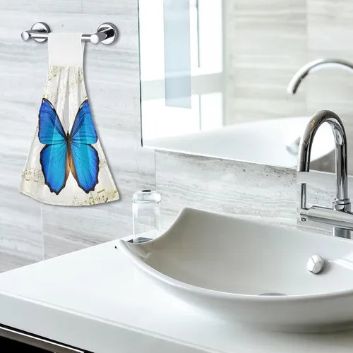 Vista 5 de Blue Butterfly Retro Musical Notes Hanging Kitchen Towel Set of 2, Lightweight Soft Quick Dry Decorative Hanging Kitchen Towels, 18.2 x 14 Inch
