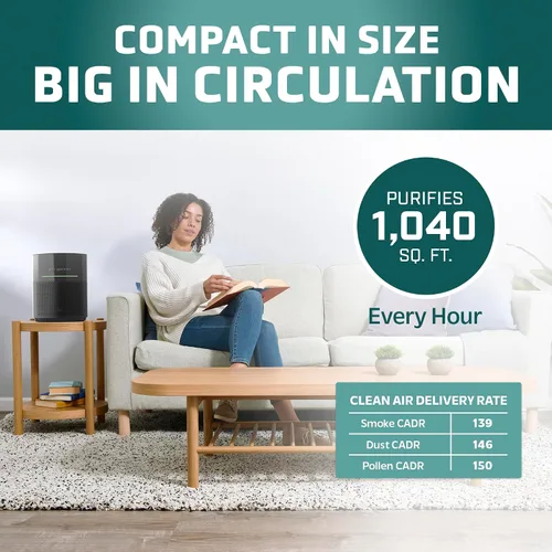 Vista 4 de GermGuardian Airsafe+ Purificador de aire HEPA para el hogar, habitaciones grandes de hasta 1043 pies cuadrados con filtro de aire HEPA, luz UV-C